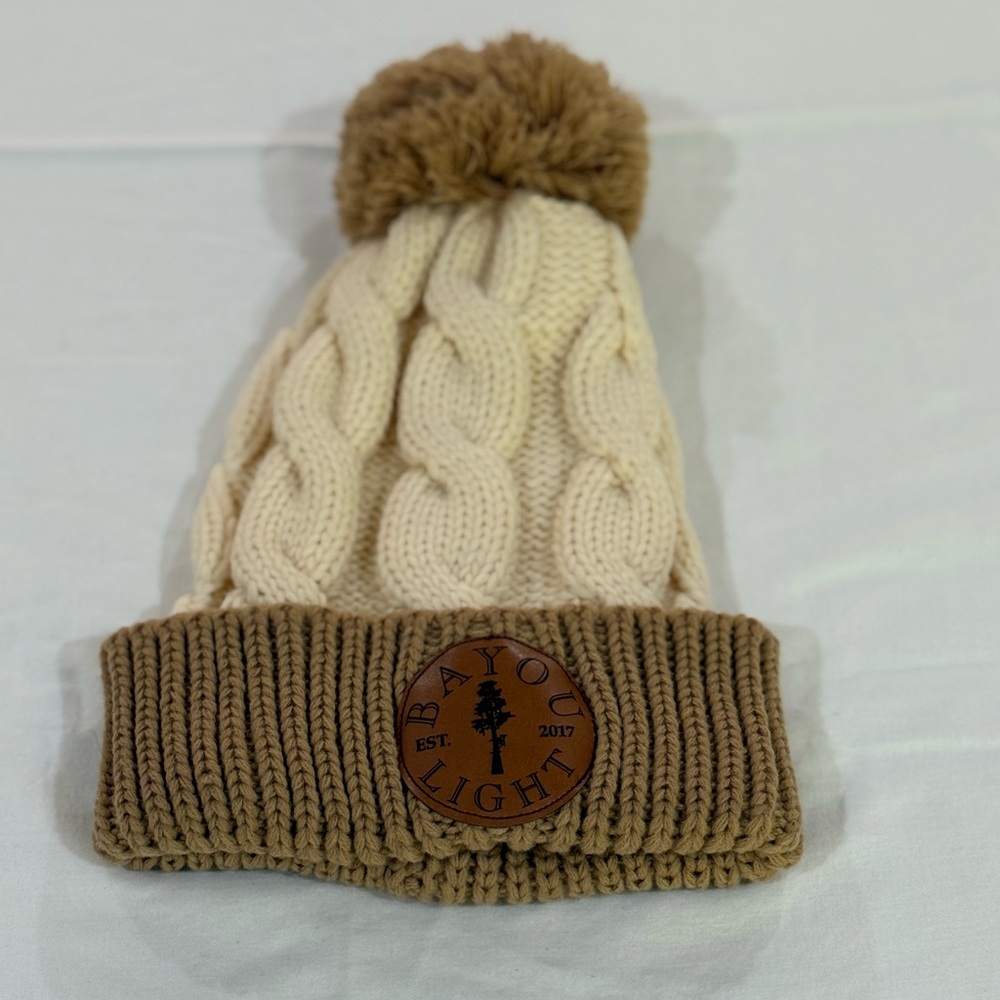 Lee Farms Bayou Light Twist Knit Beanie Hat Cap with Faux Fur Pom Pom
